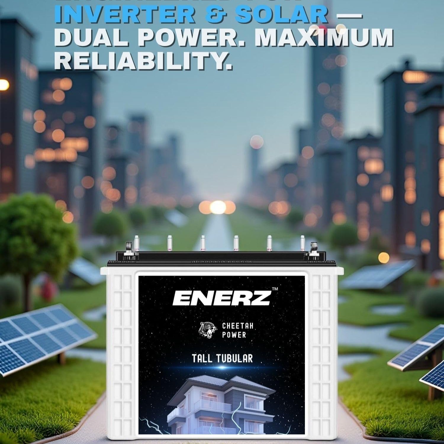 ENERZ 220Ah CP TT-4020 PRO Tall Tubular Inverter Battery – Long Life, Fast Charging, Built for Power Cuts (48-Month Warranty)