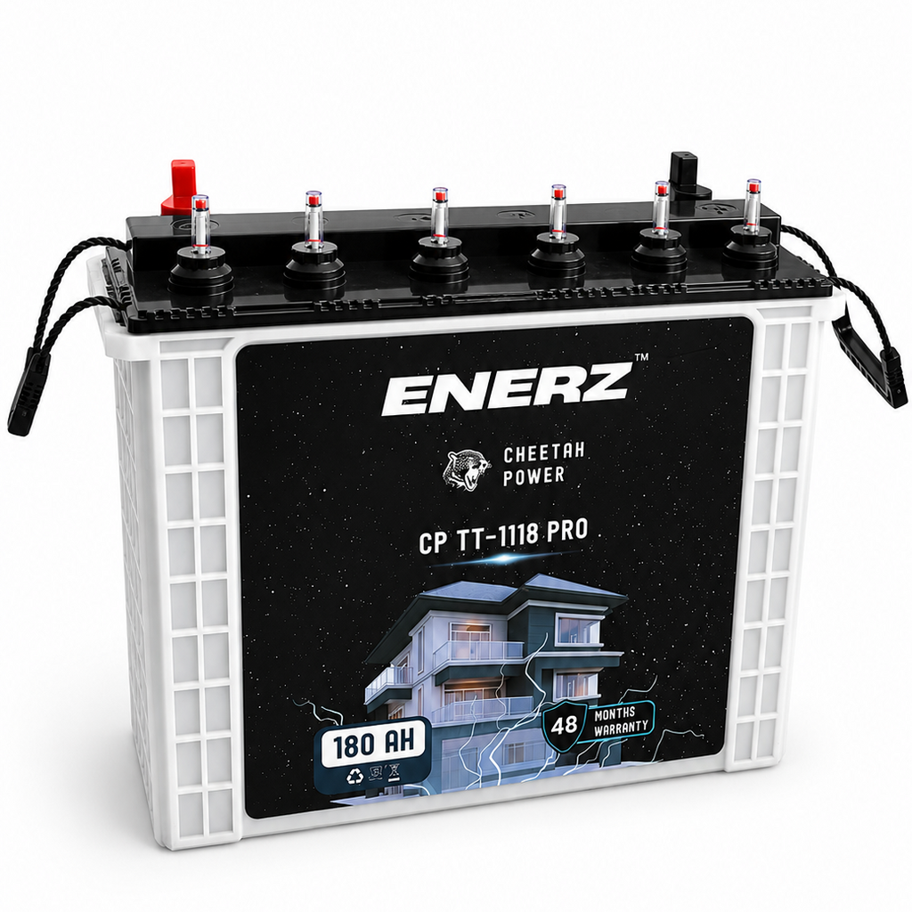ENERZ 180Ah CP TT-1118 PRO Tall Tubular Inverter Battery – Long Life, Fast Charging, Built for Power Cuts (48-Month Warranty)