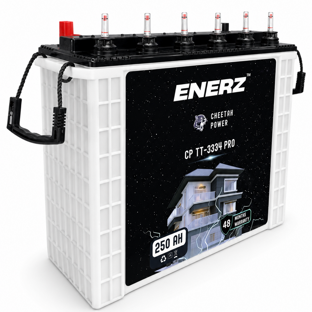 ENERZ 250 AH CP TT-3334 PRO Tall Tubular Inverter Battery – Long Life, Fast Charging, Built for Power Cuts (48-Month Warranty)