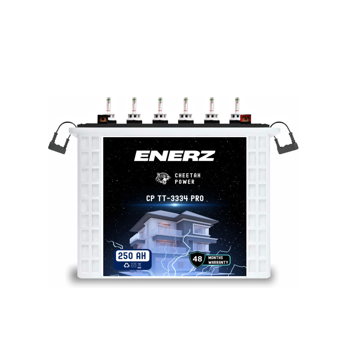 ENERZ 250 AH CP TT-3334 PRO Tall Tubular Inverter Battery – Long Life, Fast Charging, Built for Power Cuts (48-Month Warranty)