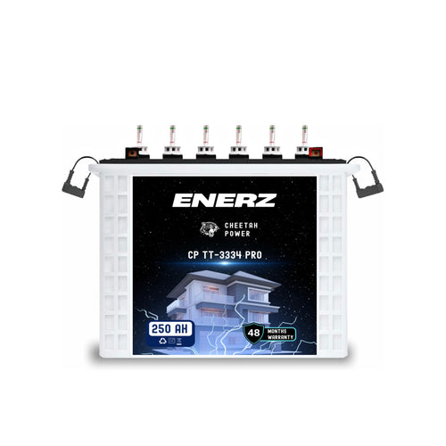 ENERZ 250 AH CP TT-3334 PRO Tall Tubular Inverter Battery – Long Life, Fast Charging, Built for Power Cuts (48-Month Warranty)