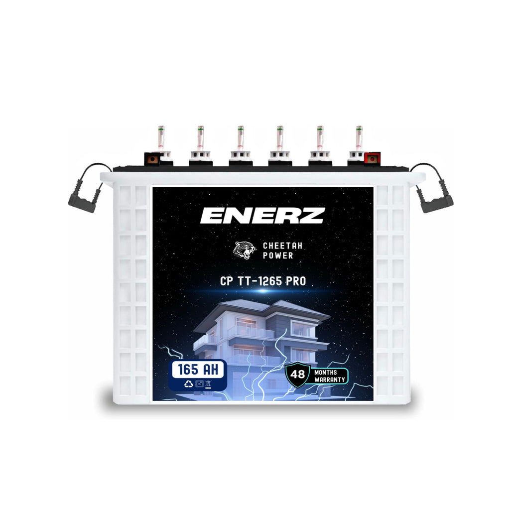 ENERZ 165Ah CP TT-1265 PRO Tall Tubular Inverter Battery – Long Life, Fast Charging, Built for Power Cuts (48-Month Warranty)
