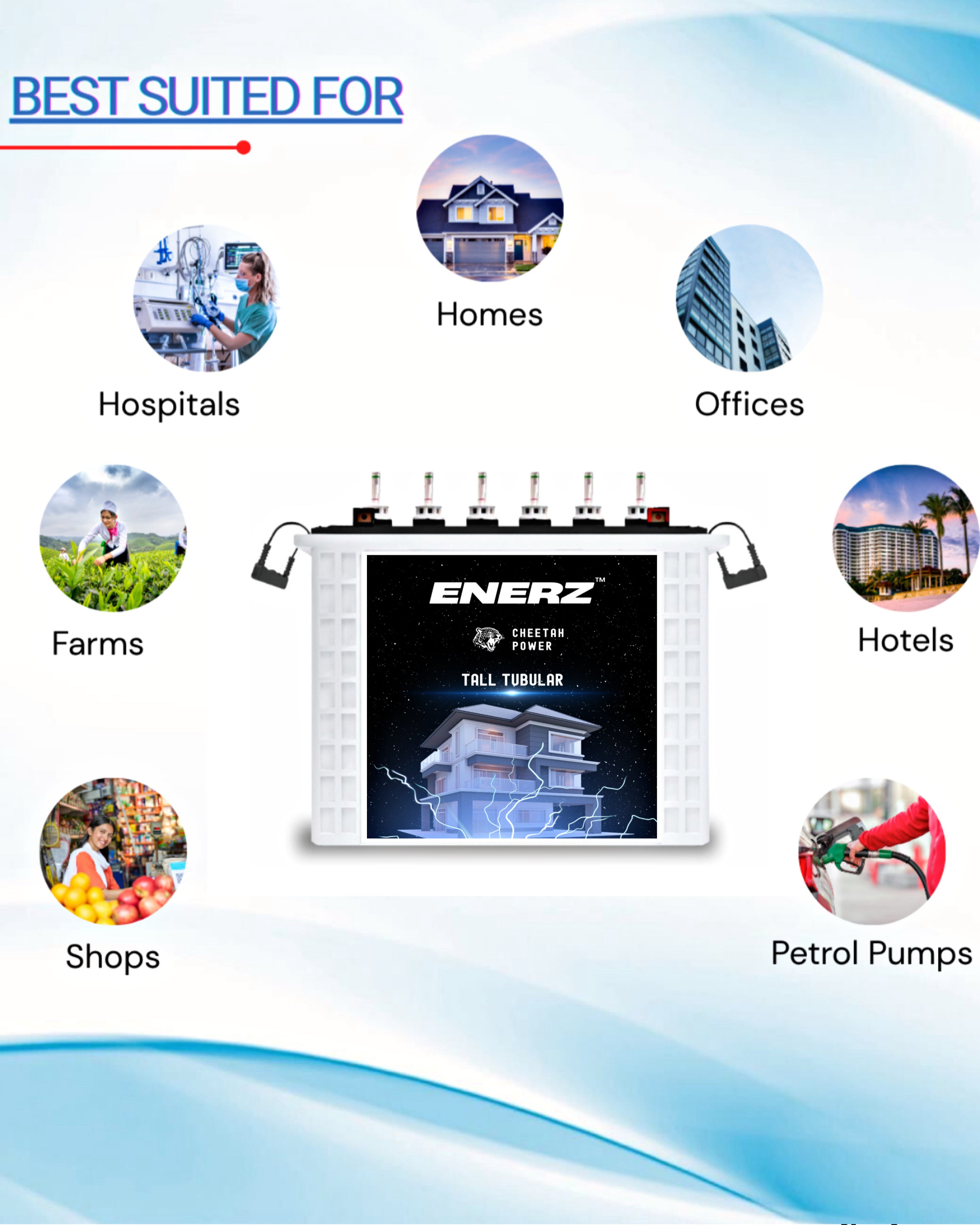 ENERZ 180Ah CP TT-1118 PRO Tall Tubular Inverter Battery – Long Life, Fast Charging, Built for Power Cuts (48-Month Warranty)